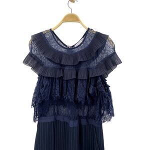 Current air navy lace ruffle striped jumpsuit